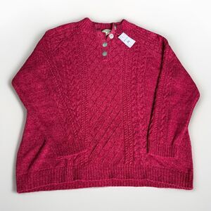 NWT Appleseeds Women’s Sweater Sz 1X Cable Knit Heavyweight Fisherman’s Red
